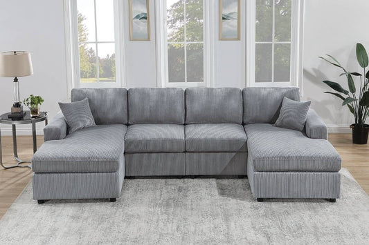Light Gray Corduroy Double Chaise Sectional Sofa