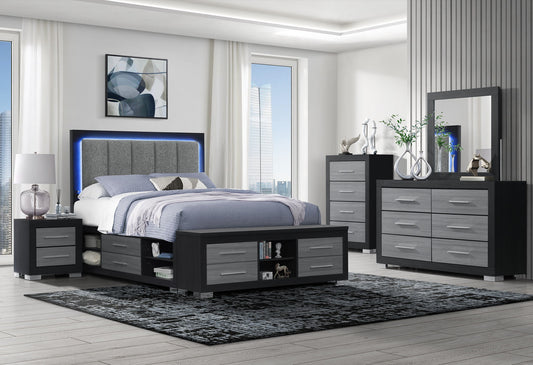 Emma - 5 Piece Full Bedroom Set - Black / Gray