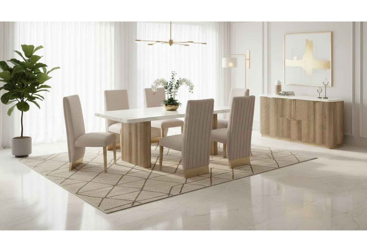 D2504 - 5 Piece Dining Room Set (Dining Table And 4 Dining Chairs) - Light Grey / White