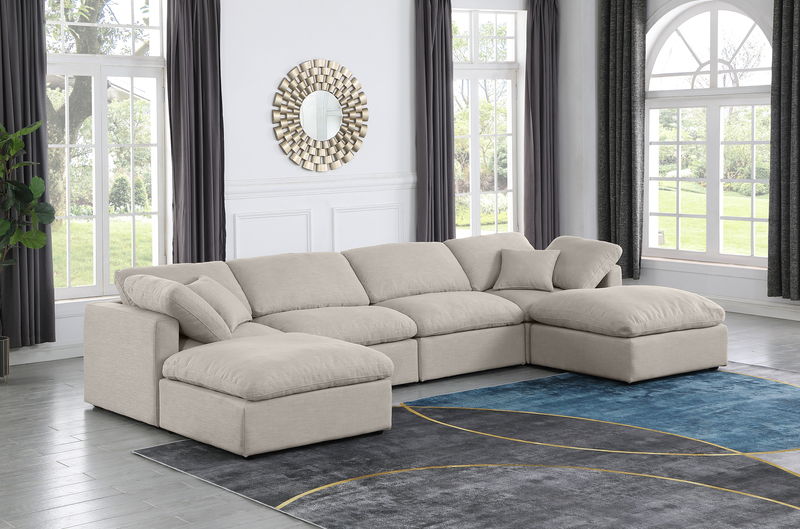 Indulge - Linen 6 Piece Modular Double Chaise Sectional