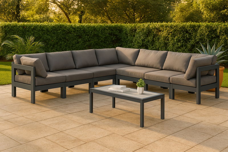 Nizuc - Outdoor Patio 7 Piece Modular Sectional With Gray Frame