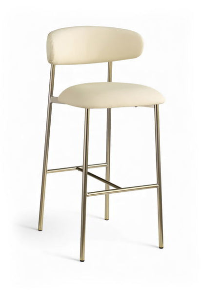 Lupita - Vegan Leather Upholstered Bar Stool (Set of 2) - Cream / Brushed Gold