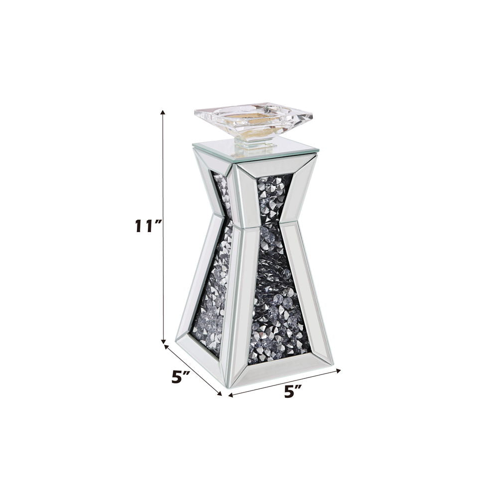 Nowles - 11" Candle Holder (Set of 2) - Mirrored, Faux Diamonds