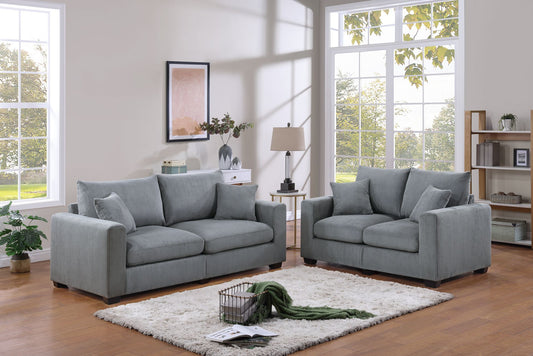 Light Gray Corduroy 2 Piece Sofa Set