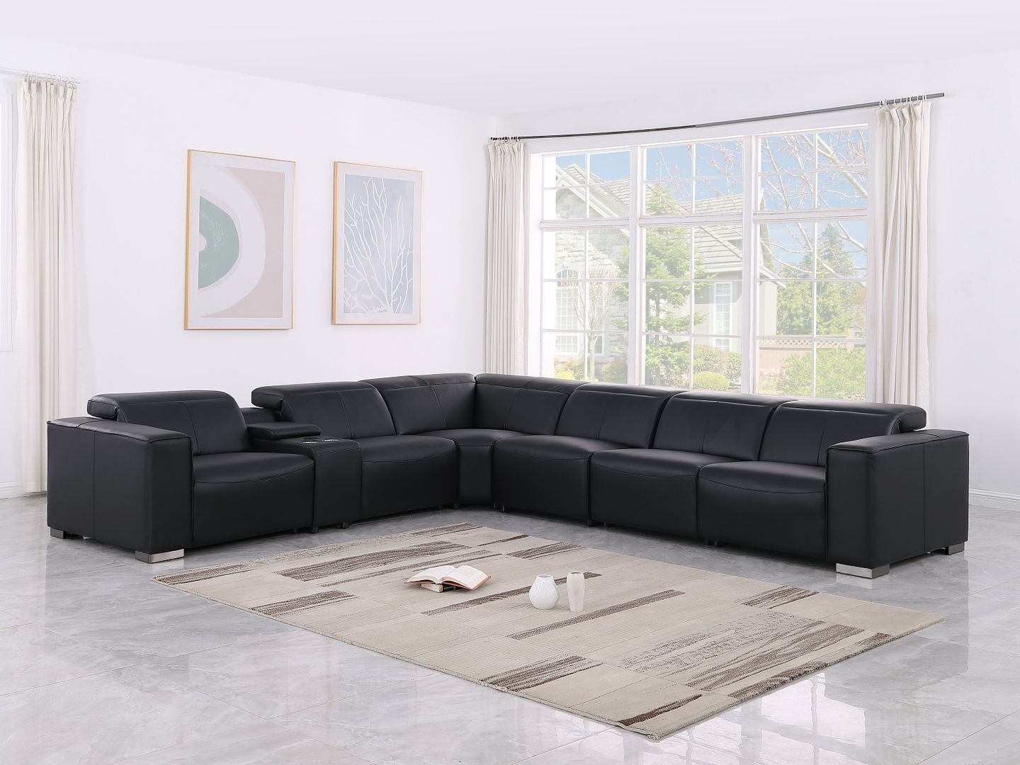 1208 - 7 Piece L-Shaped Leather Reclining Sectional With 3 Power Recliners