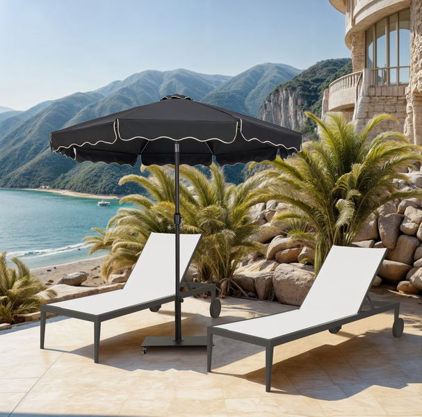 Amalfi - Aluminum Patio Umbrella - Black Base / Black Pole