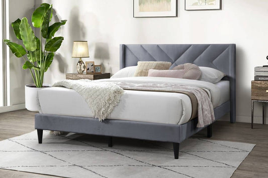 Gray Velvet Queen Bed