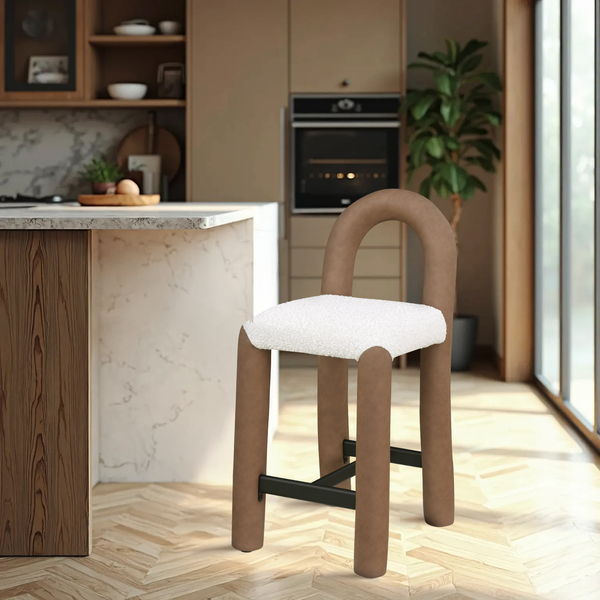 Amari - Vegan Leather and Boucle Fabric Stool