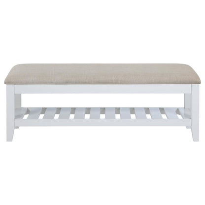 Bexhill - Upholstered Rectangular Bench With Shelf - White