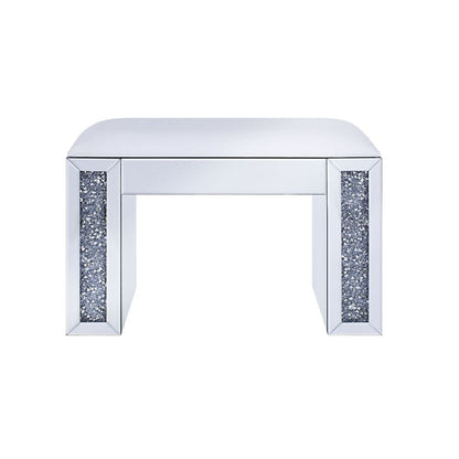 Noralie - Vanity Stool - Synthetic Leather , Mirrored & Faux Diamonds