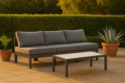 Nizuc - Outdoor Patio 3 Seat Armless Modular Sofa With Gray Frame