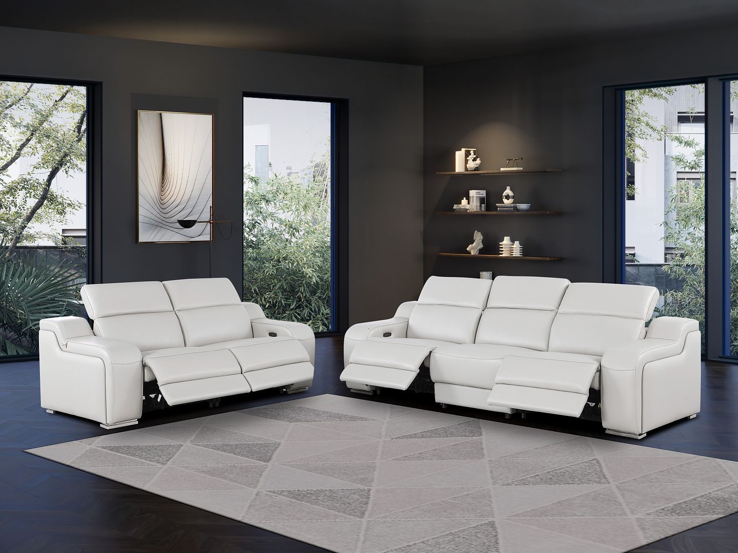 1116 - 5-Piece Modular Power Reclining Sofa And Loveseat Set In With 4 Power Recliners & Power Headrests