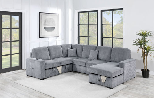 Light Gray Corduroy 4 Piece Convertible Sectional Sofa