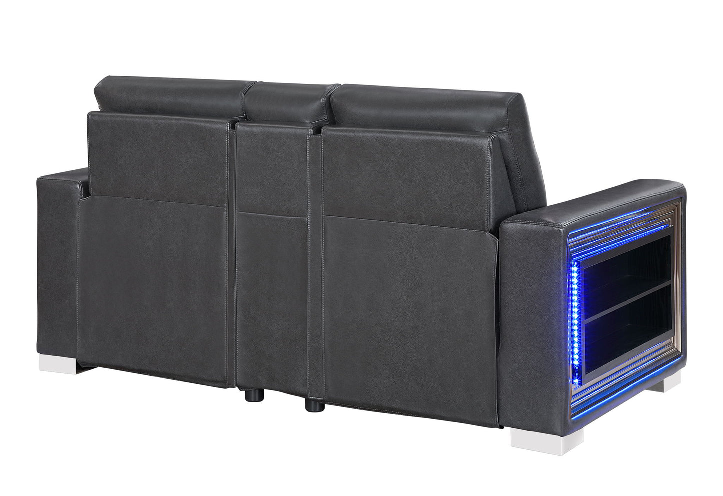 Ylime - Power Console Reclining Loveseat With Bookcase LED - Charcoal