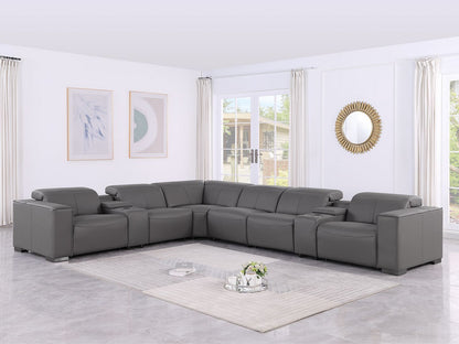 1208 - 8 Piece L Shaped Leather Sectional With 3 Power Recliners & Power Headrests