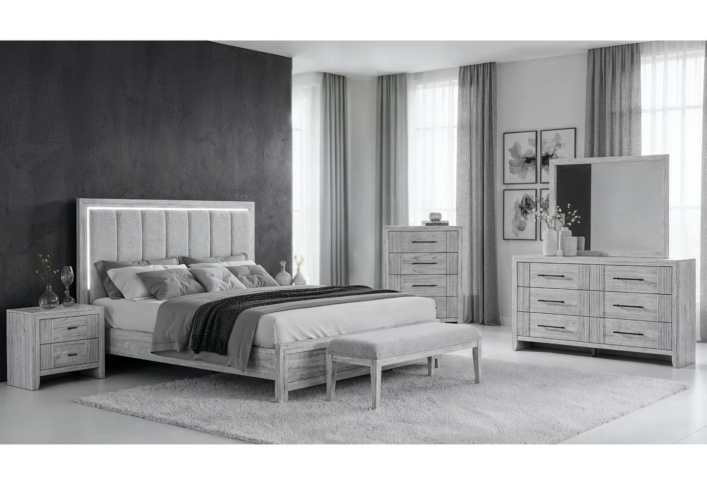 Elsie - 5 Piece Queen Bedroom Set - Light Grey