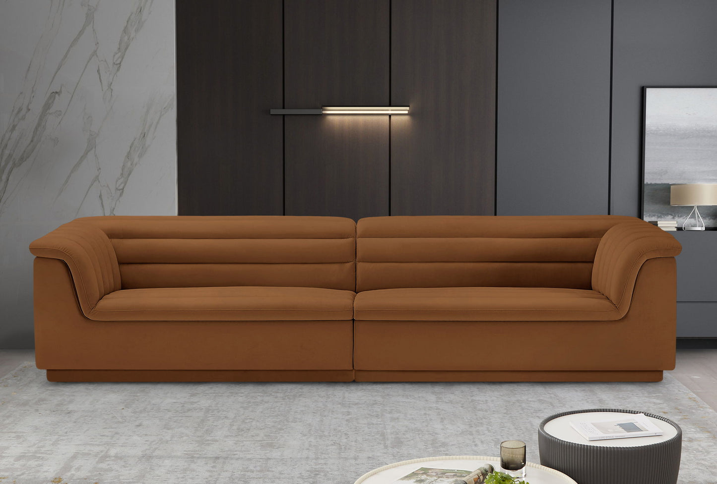 Cascade - Velvet Modular Sofa - Saddle