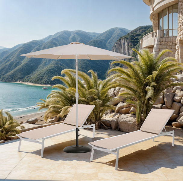 Fiji - Aluminum Patio Umbrella With Round Black And White Base