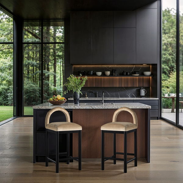 Conrad - Velvet Counter Stool With Black Legs