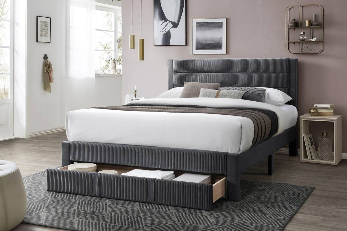 Charcoal Corduroy Queen Bed