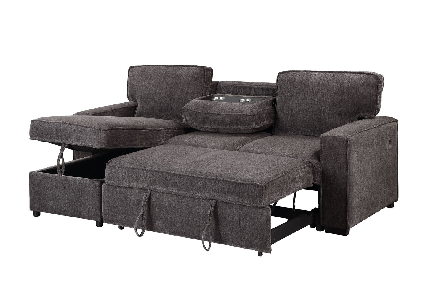 U0203 - Reversible Pull Out Fabric Sofa Bed - Dark Gray