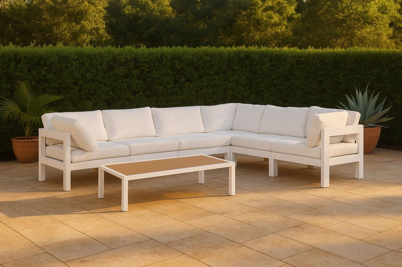 Nizuc - Outdoor Patio 6 Piece Modular Sectional With White Frame