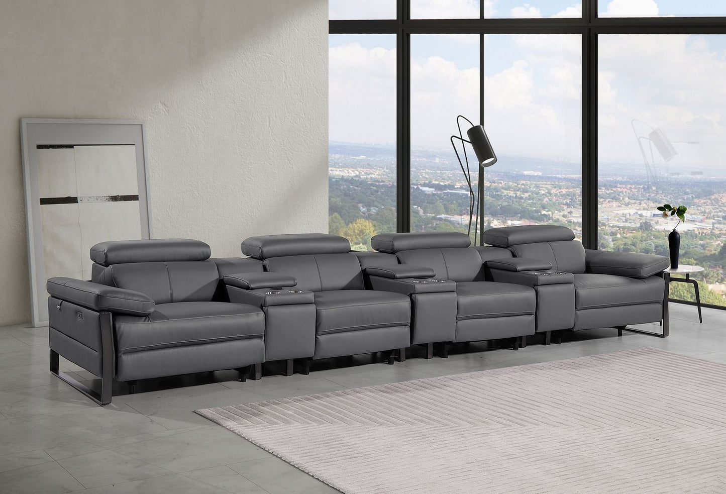 1246 - Modular Power Triple Reclining Triple Console Sofa With Power Reclining Headrests