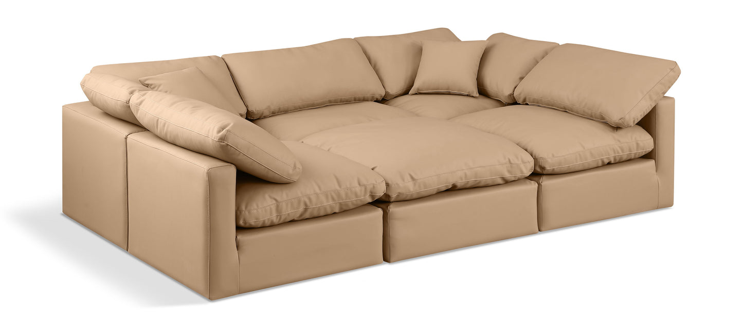 Indulge - Faux Leather 6 Piece Modular Sectional - Tan