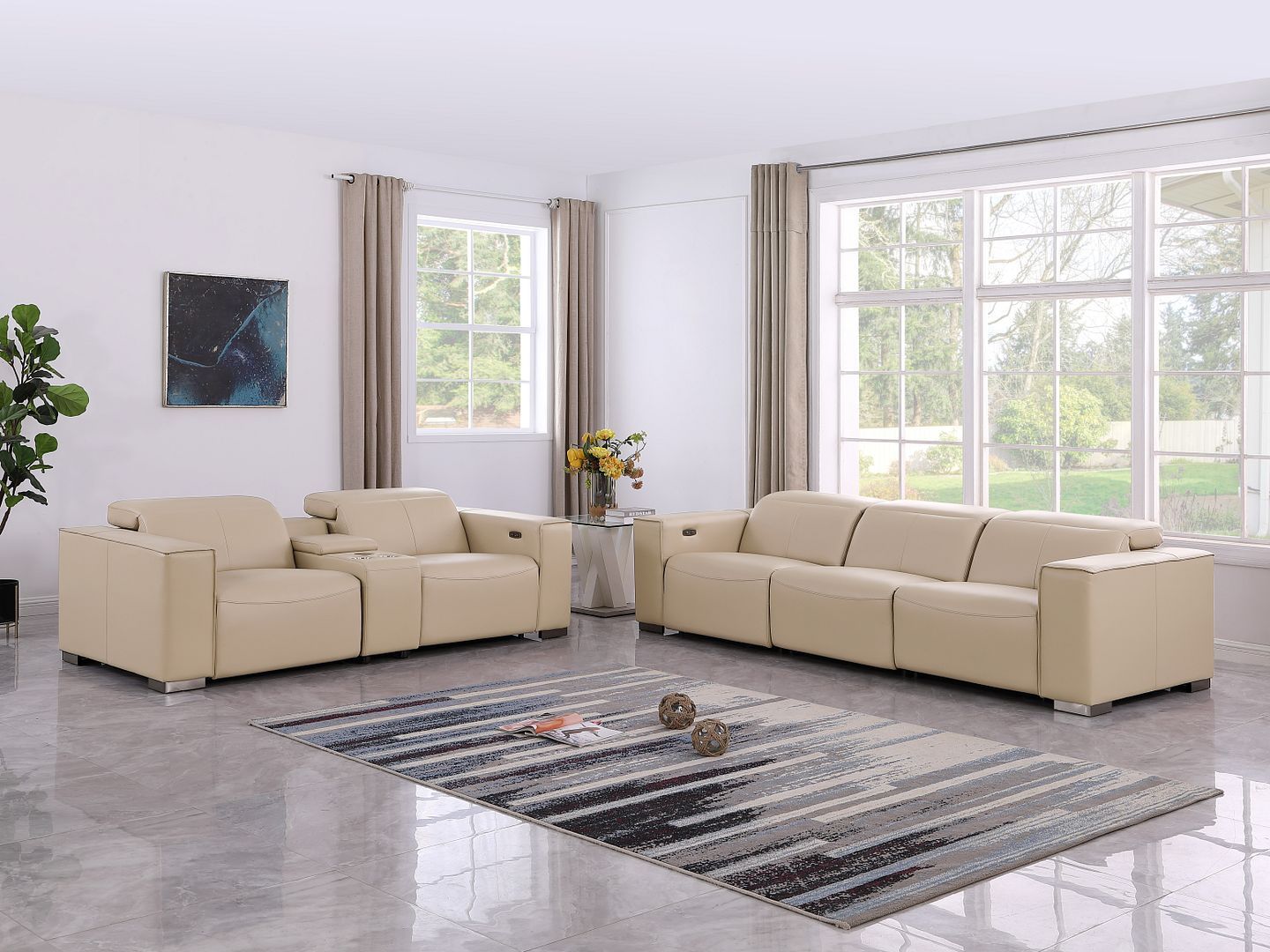 1208 - Leather Reclining Set (Sofa & Loveseat With 5 Power Recliners)