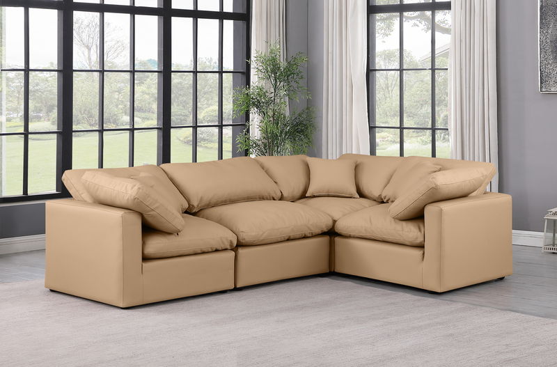 Indulge - Faux Leather 4 Piece Modular Corner Sectional - Tan