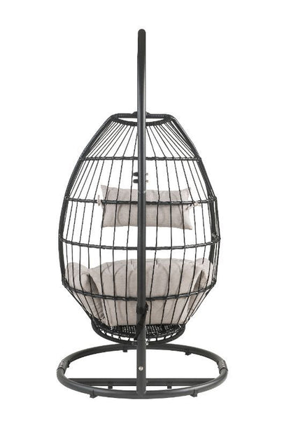 Oldi - Hanging Chair - Beige Fabric & Black Wicker