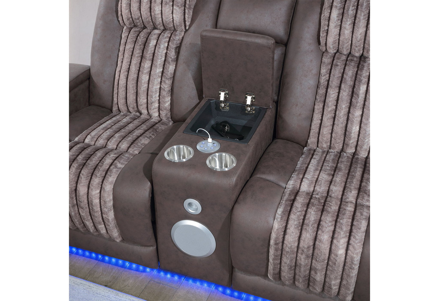 U8000 - Power Reclining Loveseat With Console, Power Headrest, LED Light, Bluetooth Speaker - Brown