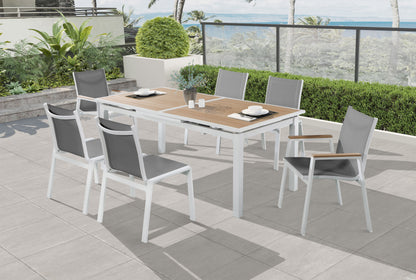 Nizuc - Outdoor Patio Dining Arm Chair With White Frame And Natural Arms (Set of 2)