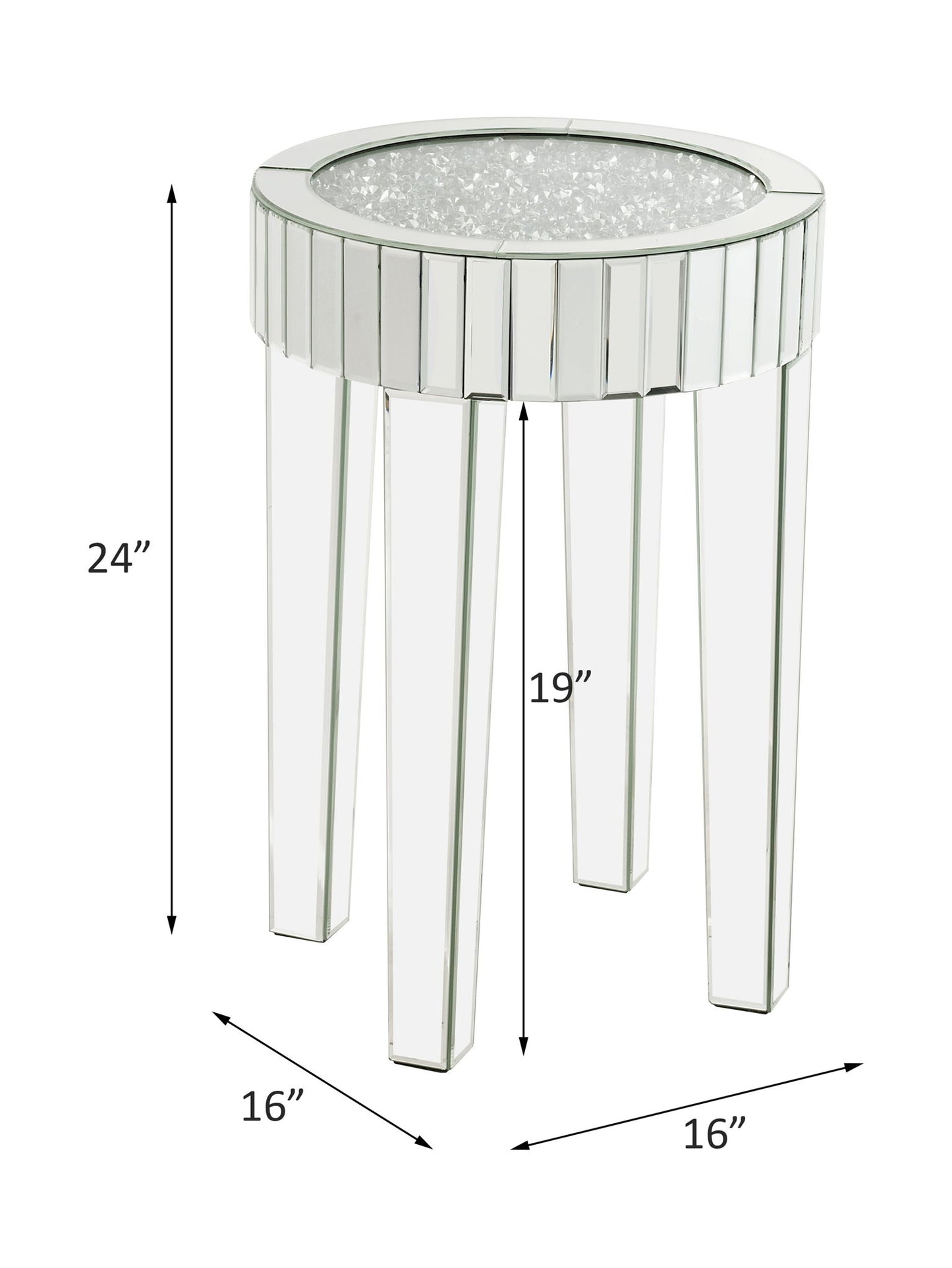 Noralie - 16" Round End Table - Mirrored & Faux Diamonds
