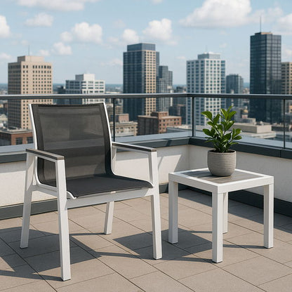 Nizuc - Outdoor Patio Dining Arm Chair With White Frame And Gray Arms (Set of 2)