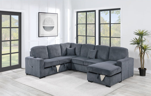 Dark Gray Corduroy 4 Piece Convertible Sectional Sofa
