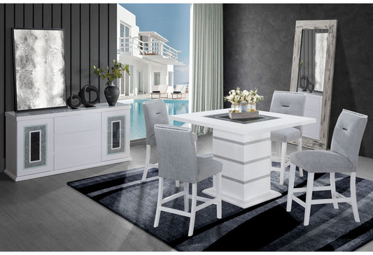 Monaco - 7 Piece Dining Room Set (Square Bar Table And 6 Bar Stools) - White