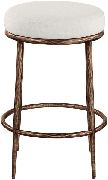 Ferro - Linen Textured Performance Fabric Upholstered Backless Counter Stool - Cream / Brushed Bronze