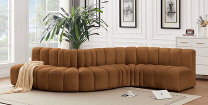 Arc - Velvet 6 Piece Curved Modular Sofa - Saddle
