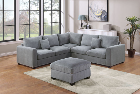 Light Gray Corduroy 4 Piece Sectional Sofa
