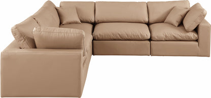 Comfy - 5 Piece Faux Leather Modular Corner Sectional - Tan