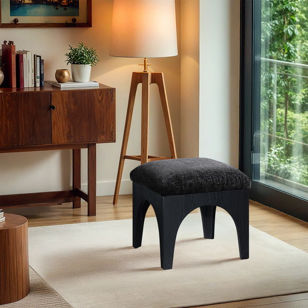 Lawson - Chenille Fabric Ottoman - Black Base