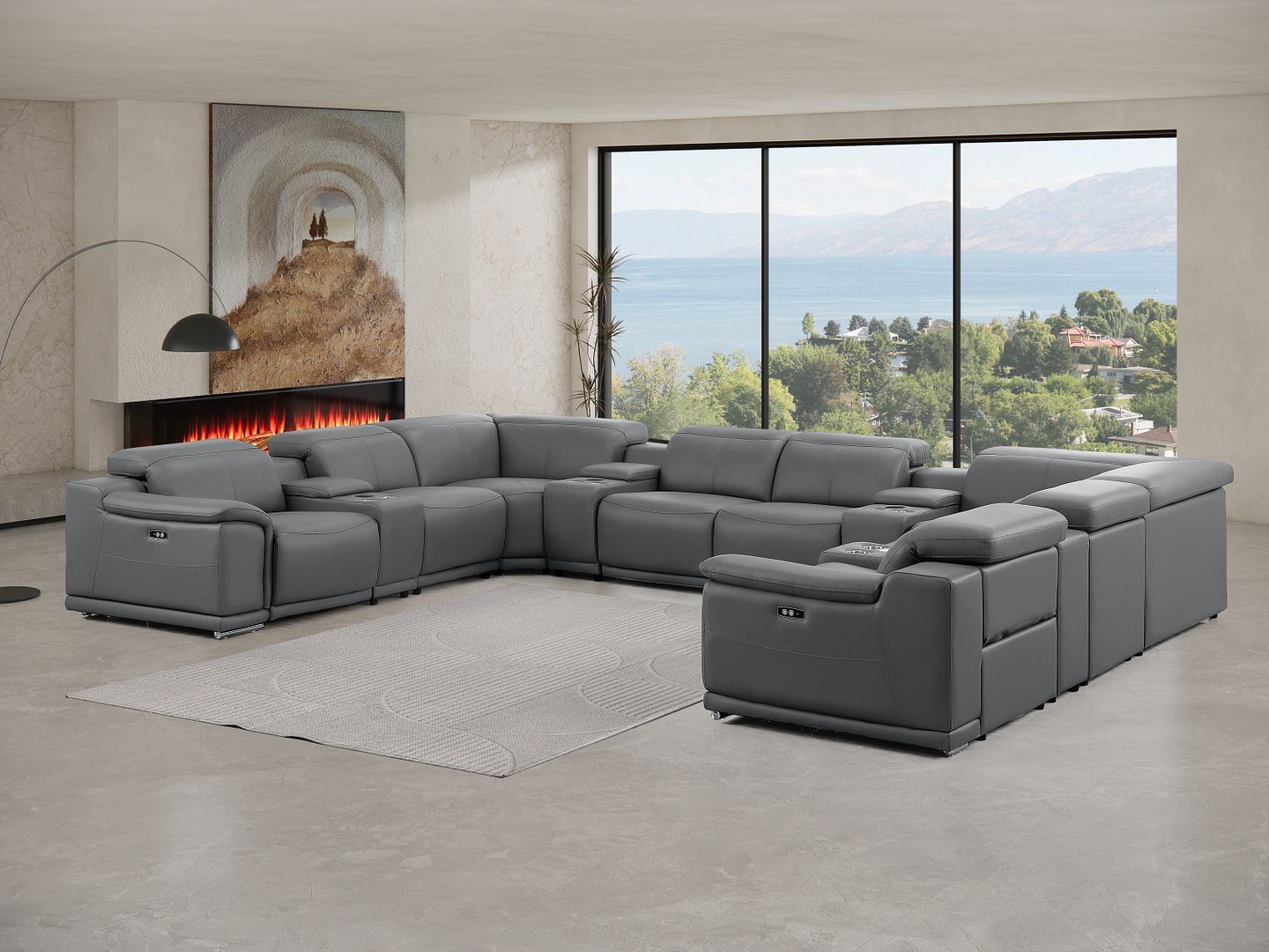 2679 - 12-Piece U-Shaped Power Reclining Sectional In Genuine Leather (4 Recliners)