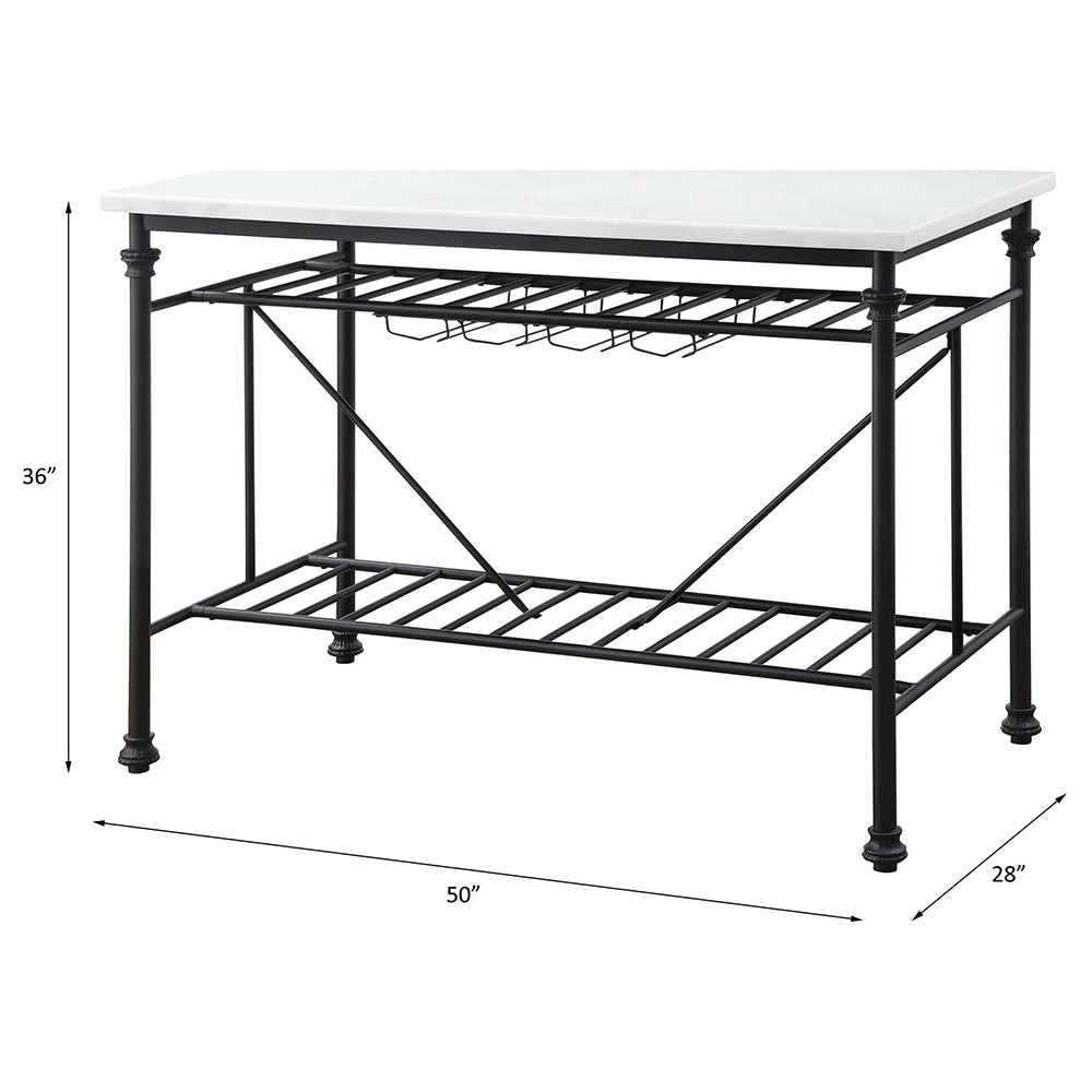 Mera - Kitchen Island - White Marble Top & Gray