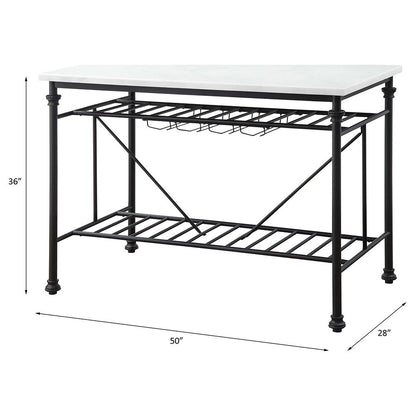 Mera - Kitchen Island - White Marble Top & Gray