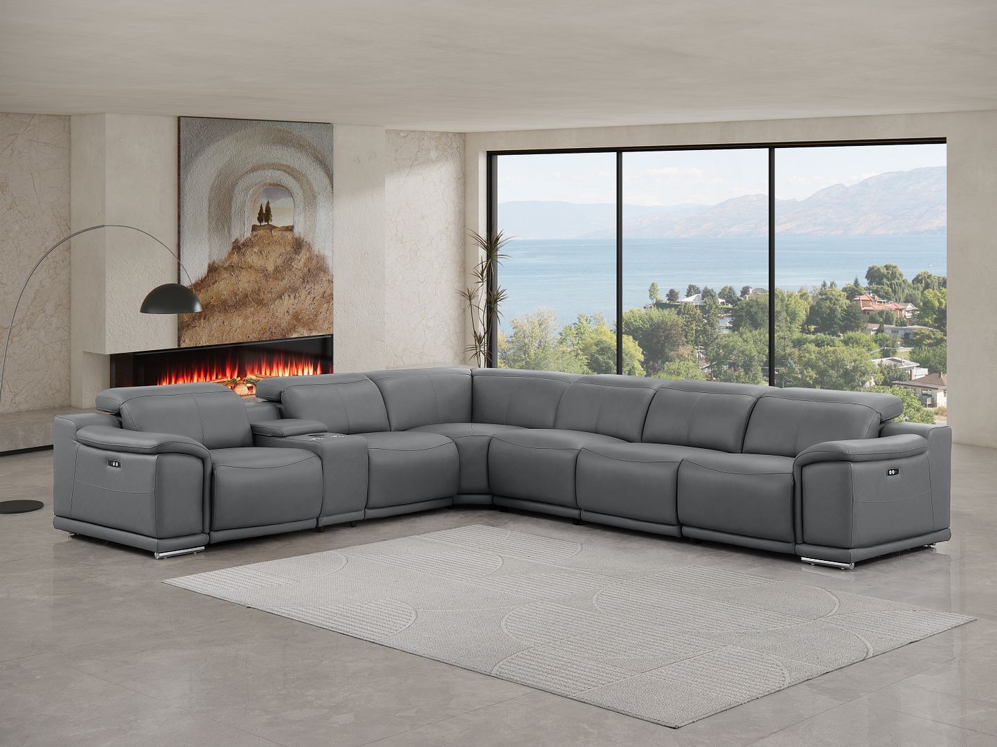 2679 - 7-Piece L-Shaped Power Reclining Sectional In Genuine Leather (4 Recliners)