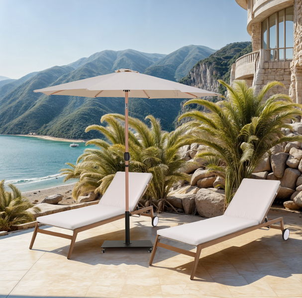 Fiji - Aluminum Patio Umbrella With Square Black And Teak Base