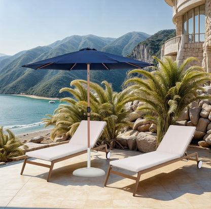 Fiji - Aluminum Patio Umbrella With Round White And Teak Base