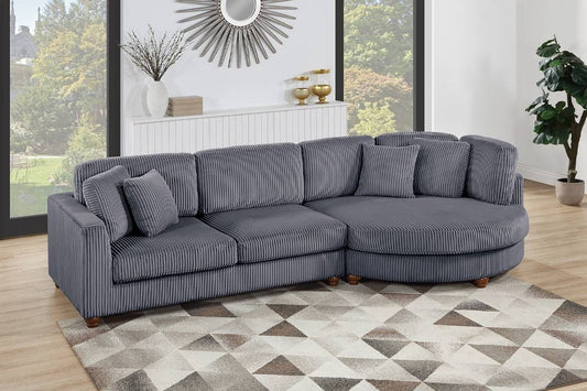 Dark Gray Corduroy Sectional With Round Chaise