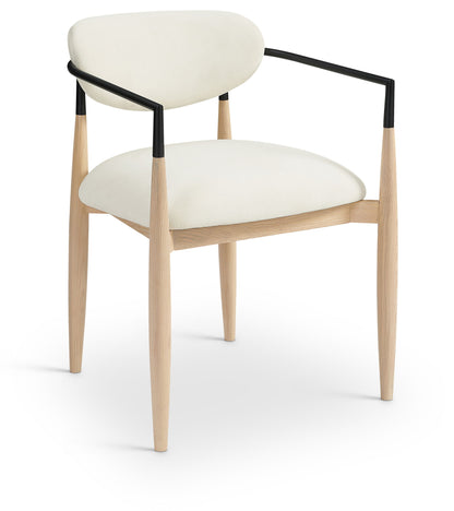 Riccio - Performance Fabric Upholstered Dining Arm Chair (Set of 2) With Light Brown Legs - Cream